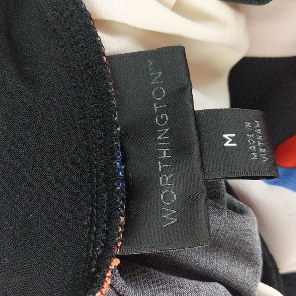 Worthington Orange & Blue Abstract Blouse (Size: Medium) - Picture 6 of 7